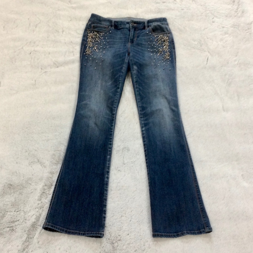 White House Black Market Bootcut Denim Jeans with Embellishments